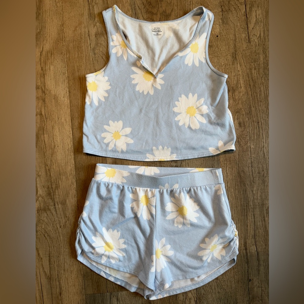 Gilly Hicks Daisy Print Tank Top & Ruched Shorts Pajama Set Women's XS